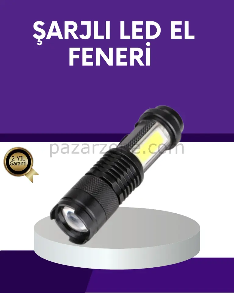 Şarjlı Mini LED El Feneri 2000 Lümen Su Geçirmez