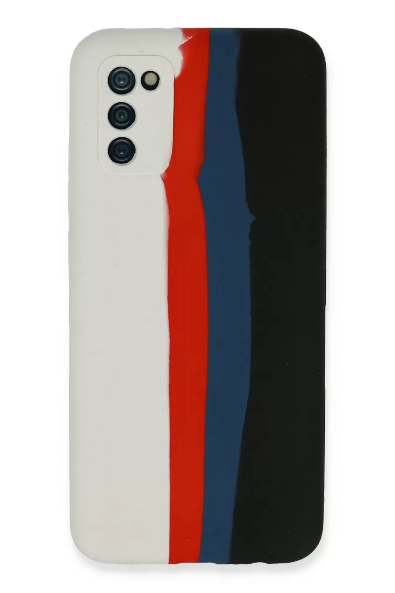 Newface Samsung Galaxy A03S Kılıf Ebruli Lansman Silikon - Beyaz-Siyah