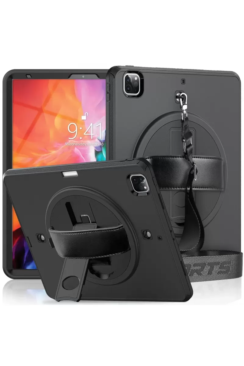 Newface Apple iPad Pro 12.9 (2021) Kılıf Strap-C Otterbox Tablet Kapak - Siyah