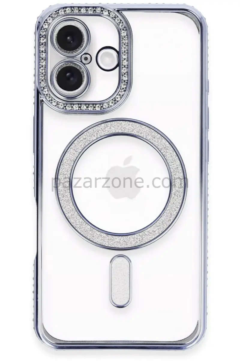 Newface Apple iPhone 16 Plus Kılıf Joke Simli Magneticsafe Kılıf - Mavi