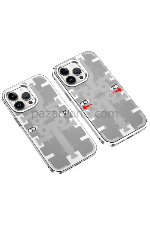 Newface Apple iPhone 13 Pro Max Kılıf Mekanik Bumper Kapak - Gümüş