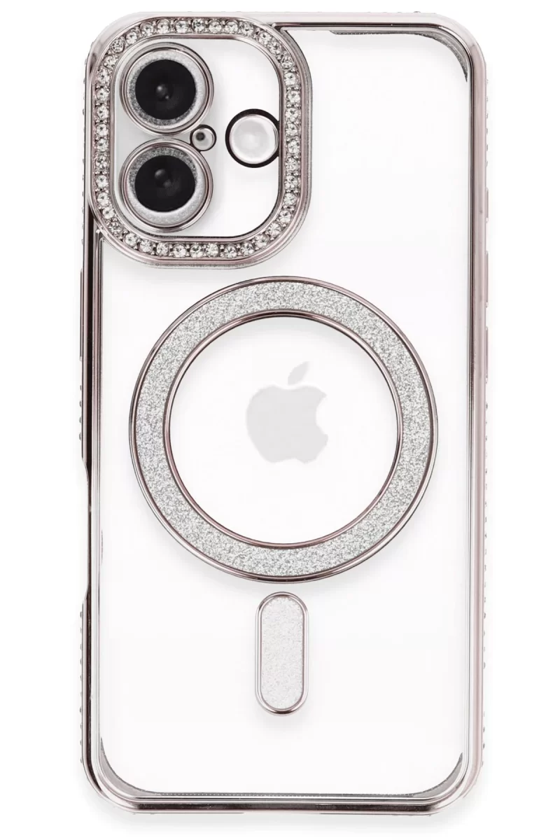 Newface Apple iPhone 16 Plus Kılıf Joke Simli Magneticsafe Kılıf - Pembe