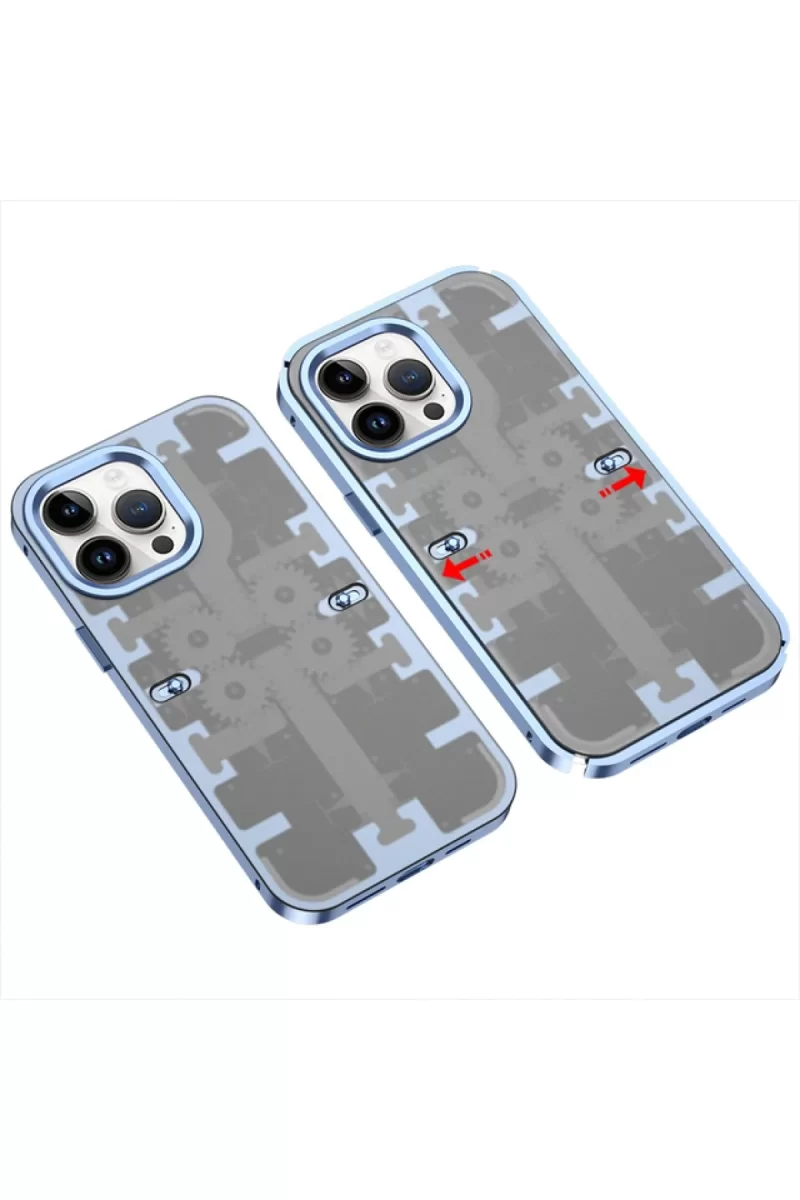 Newface Apple iPhone 13 Pro Max Kılıf Mekanik Bumper Kapak - Mavi