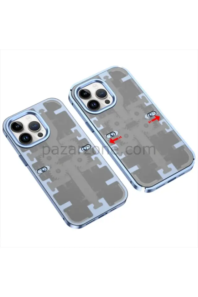 Newface Apple iPhone 13 Pro Max Kılıf Mekanik Bumper Kapak - Mavi