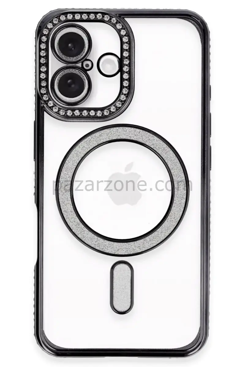 Newface Apple iPhone 16 Plus Kılıf Joke Simli Magneticsafe Kılıf - Siyah