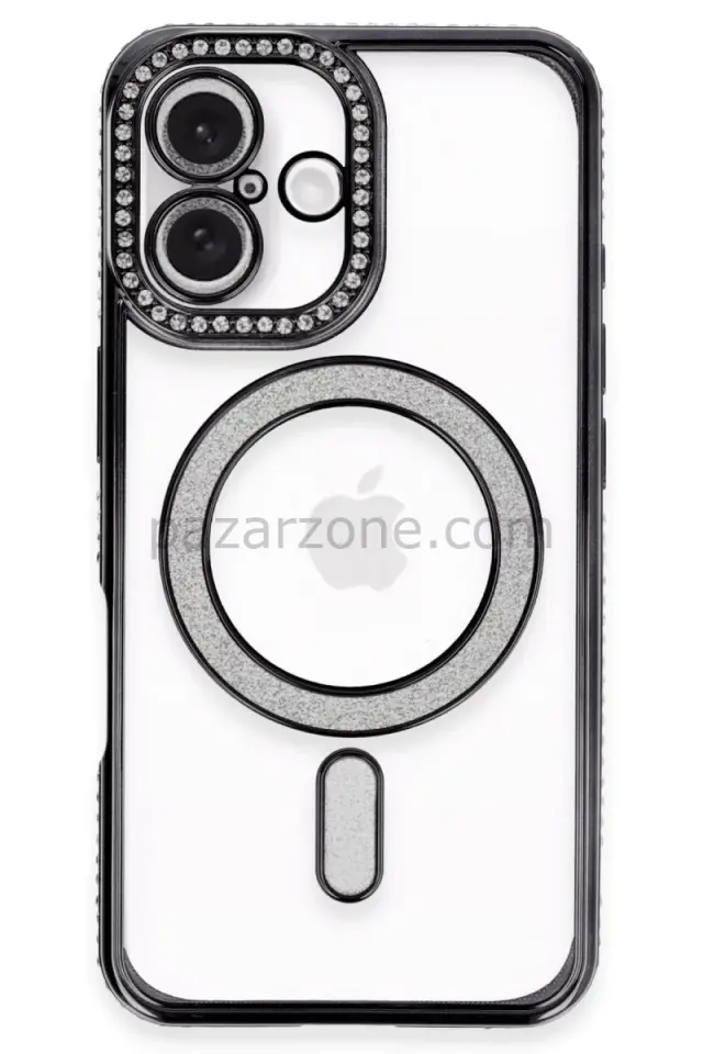 Newface Apple iPhone 16 Plus Kılıf Joke Simli Magneticsafe Kılıf - Siyah