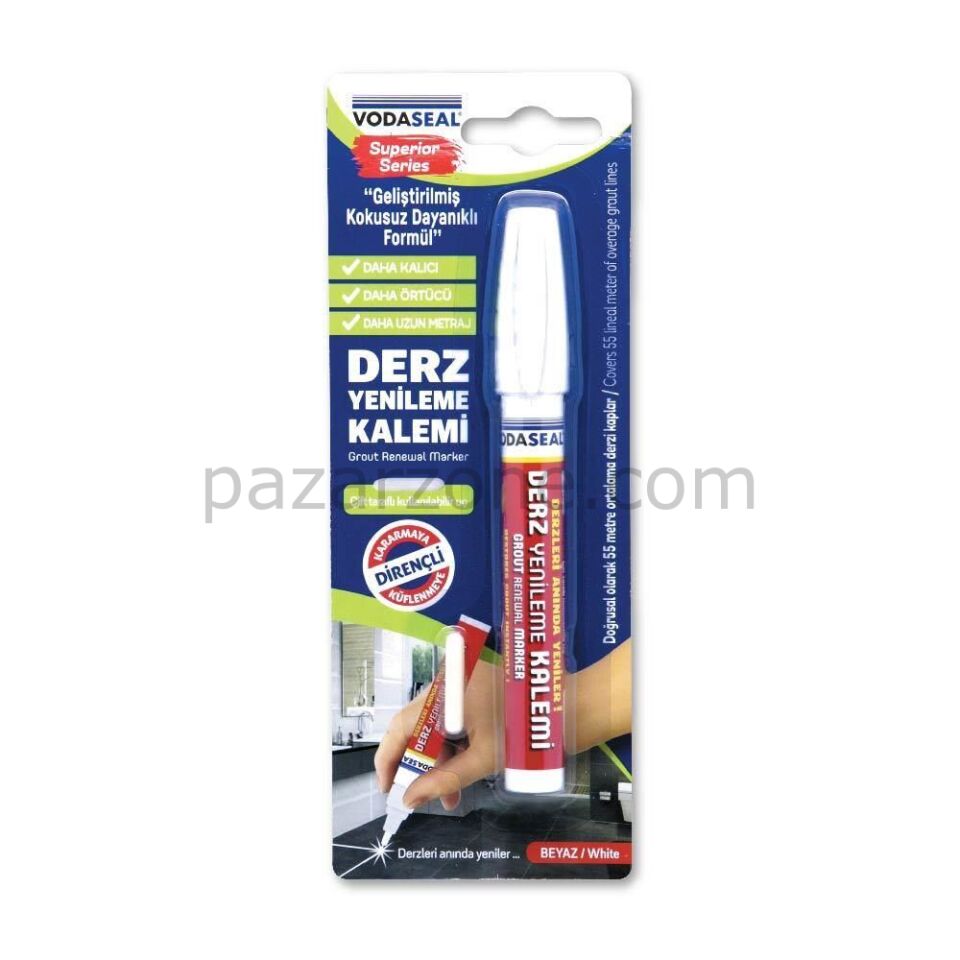 Vodaseal Çift Uçlu Su Bazlı Kokusuz Kalıcı Derz Kalemi Beyaz