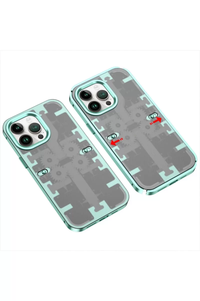 Newface Apple iPhone 13 Pro Max Kılıf Mekanik Bumper Kapak - Yeşil