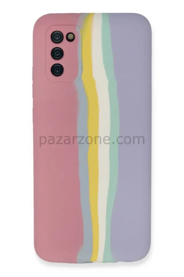 Newface Samsung Galaxy A03S Kılıf Ebruli Lansman Silikon - Pembe-Lila