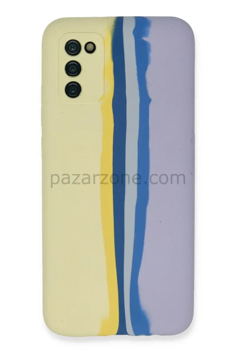 Newface Samsung Galaxy A03S Kılıf Ebruli Lansman Silikon - Sarı-Lila
