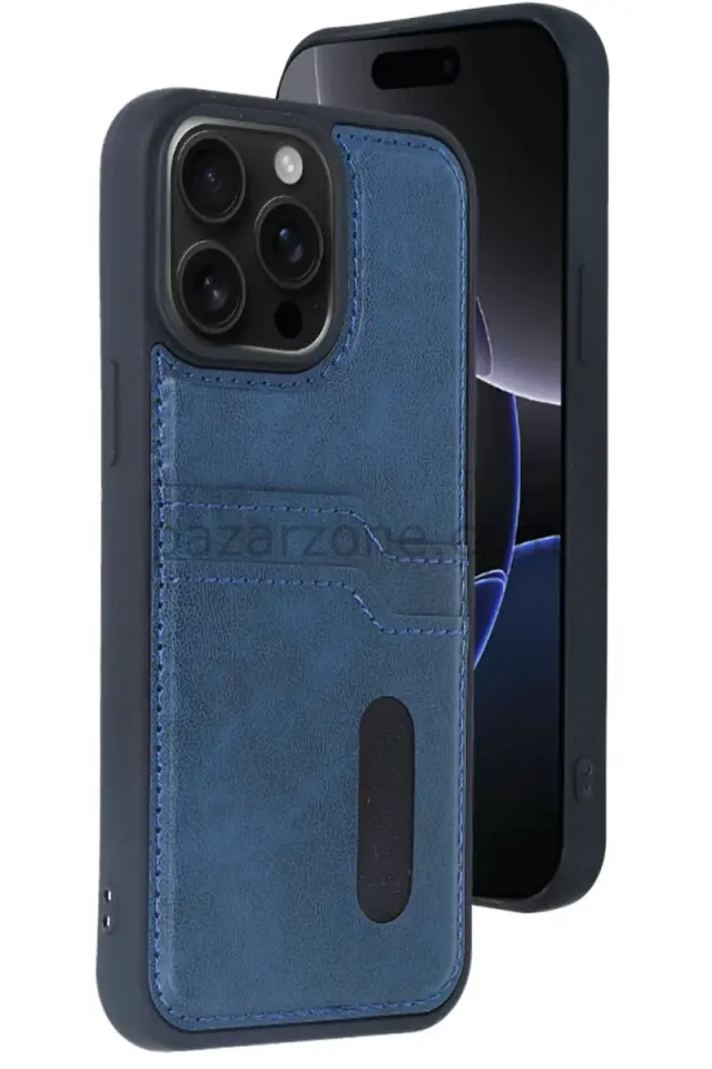 Newface Apple iPhone 14 Pro Max Kılıf Sara Kartvizitli Deri Kılıf - Lacivert