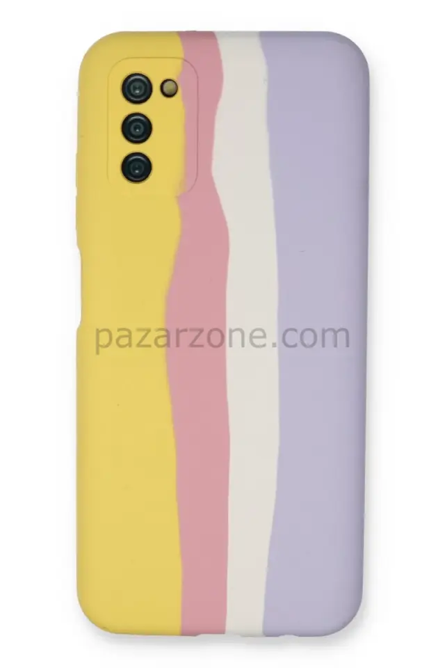 Newface Samsung Galaxy A03S Kılıf Ebruli Lansman Silikon - Sarı-Mavi
