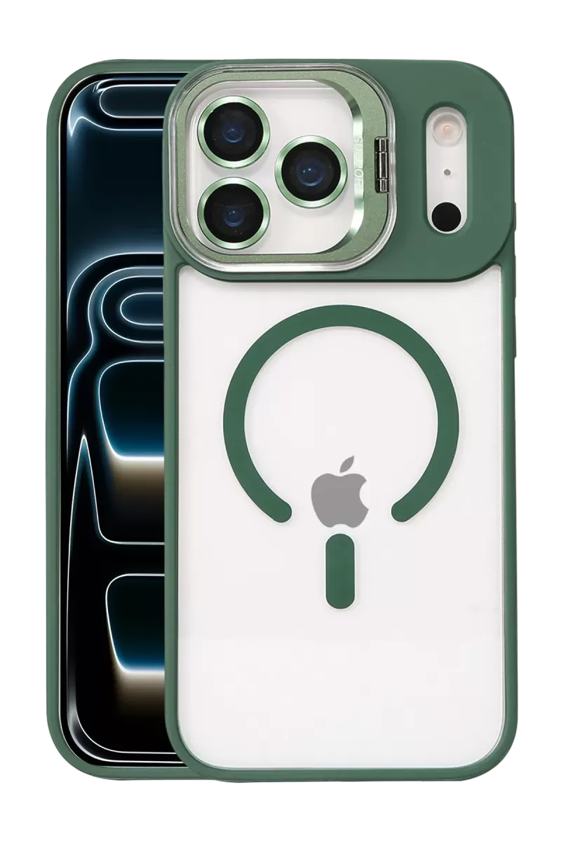 Joko Apple iPhone 17 Pro Remim Lensli Magsafe Standlı Kapak - Koyu Yeşil