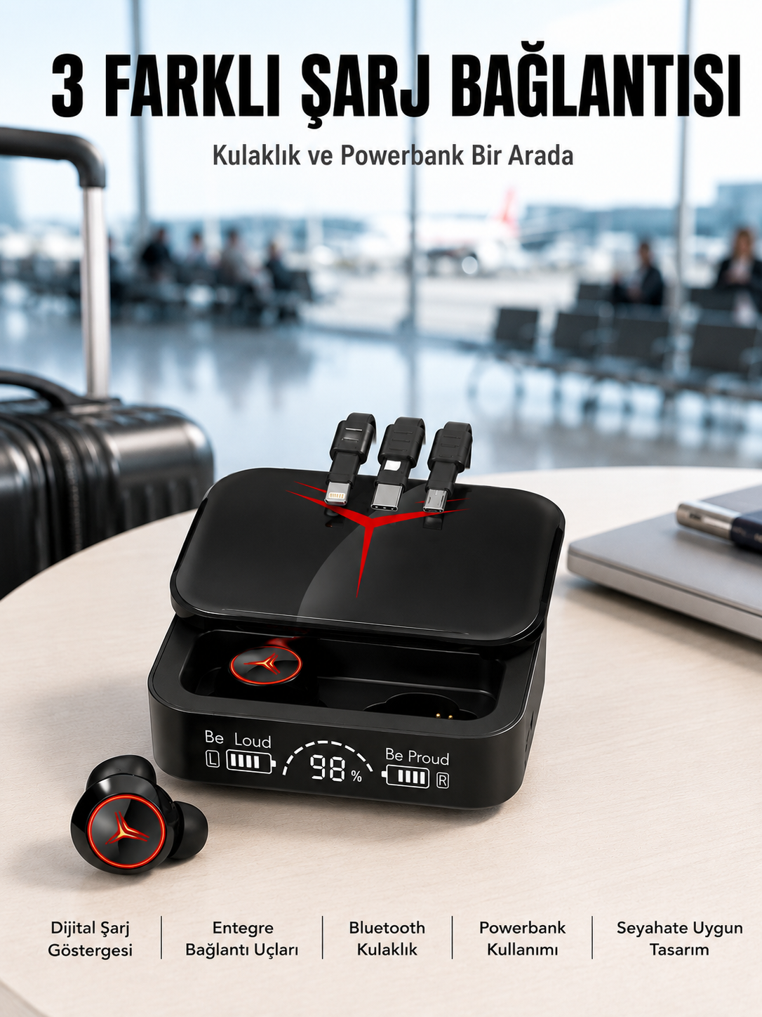 Tws Powerbank Kutulu Dijital Göstergeli Bluetooth Kulaklık Kablosuz Kulakiçi Kulaklık Yeni Nesil