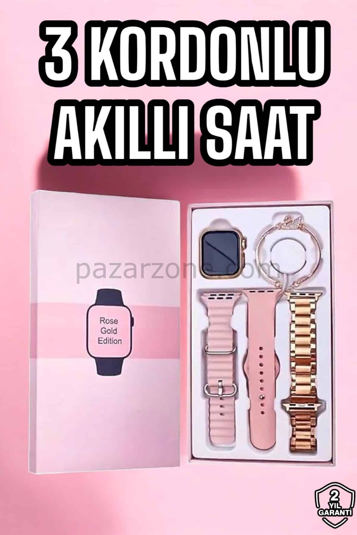 Akıllı Saat Amoled Ekran 3 Kordonlu Aksesuar Hediyeli Sesli Görüşme