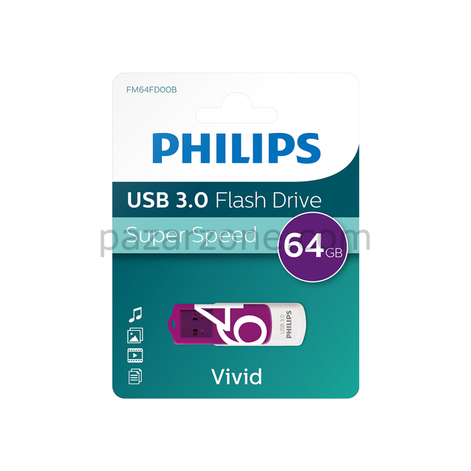 PHILIPS FM64FD00B, 64GB, USB 3.0, Vivid, Mor, Flash Disk