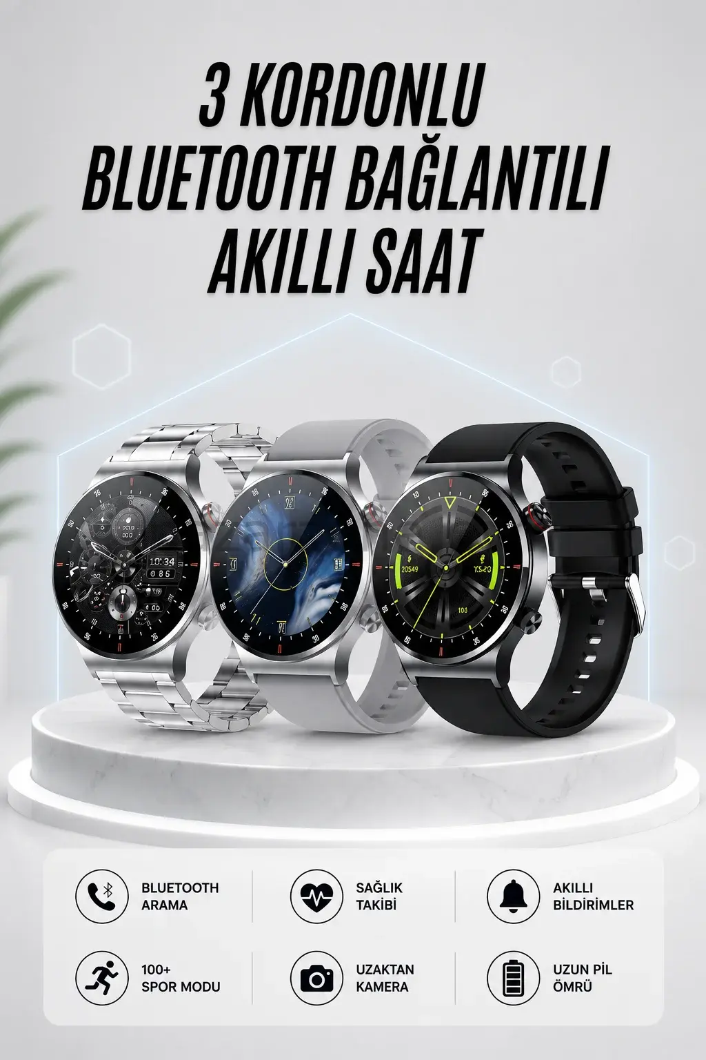 Akıllı Saat Amoled Ekran Bluetooth Bağlantılı Sesli Görüşme Nabız Ölçer