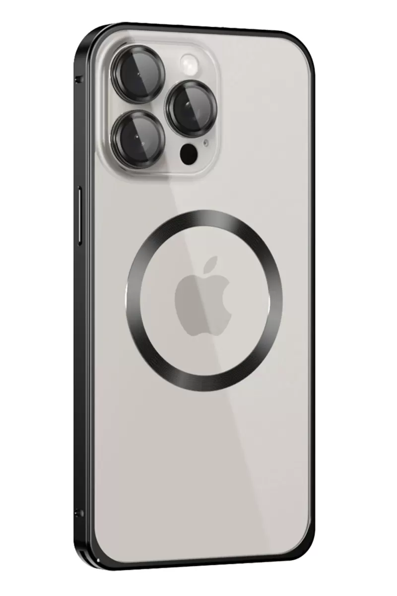 Joko Apple iPhone 15 Pro Max Kılıf Metal Bumper Magneticsafe Kapak - Siyah