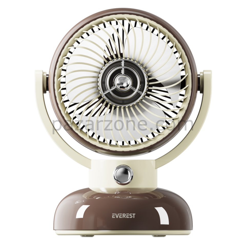 EVEREST EFN12, KAHVERENGİ, 3 Kademeli Hız, 4" Kanat, Masaüstü Kullanım, Taşınabilir, Dahili 1200mAh Bataryalı, USB Şarj Girişli, Vantilatör