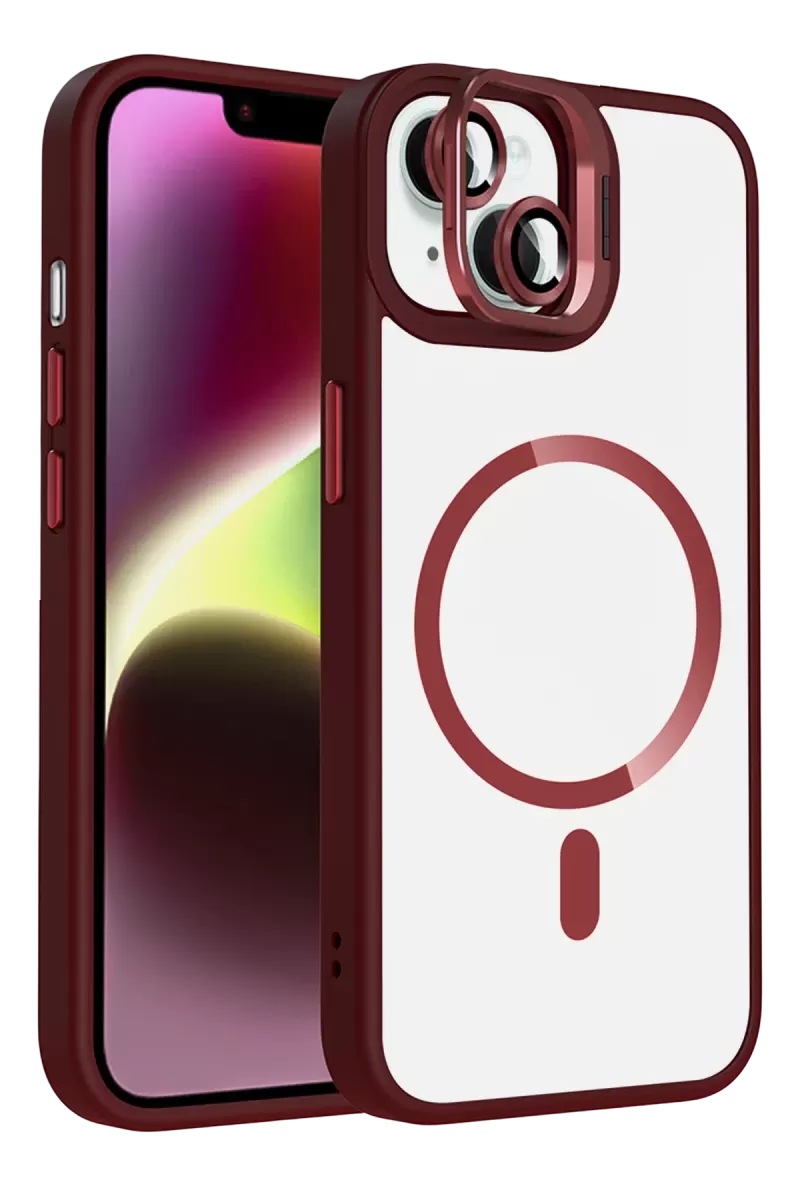 Joko Apple iPhone 14 Remim Lensli Magsafe Standlı Kapak - Bordo