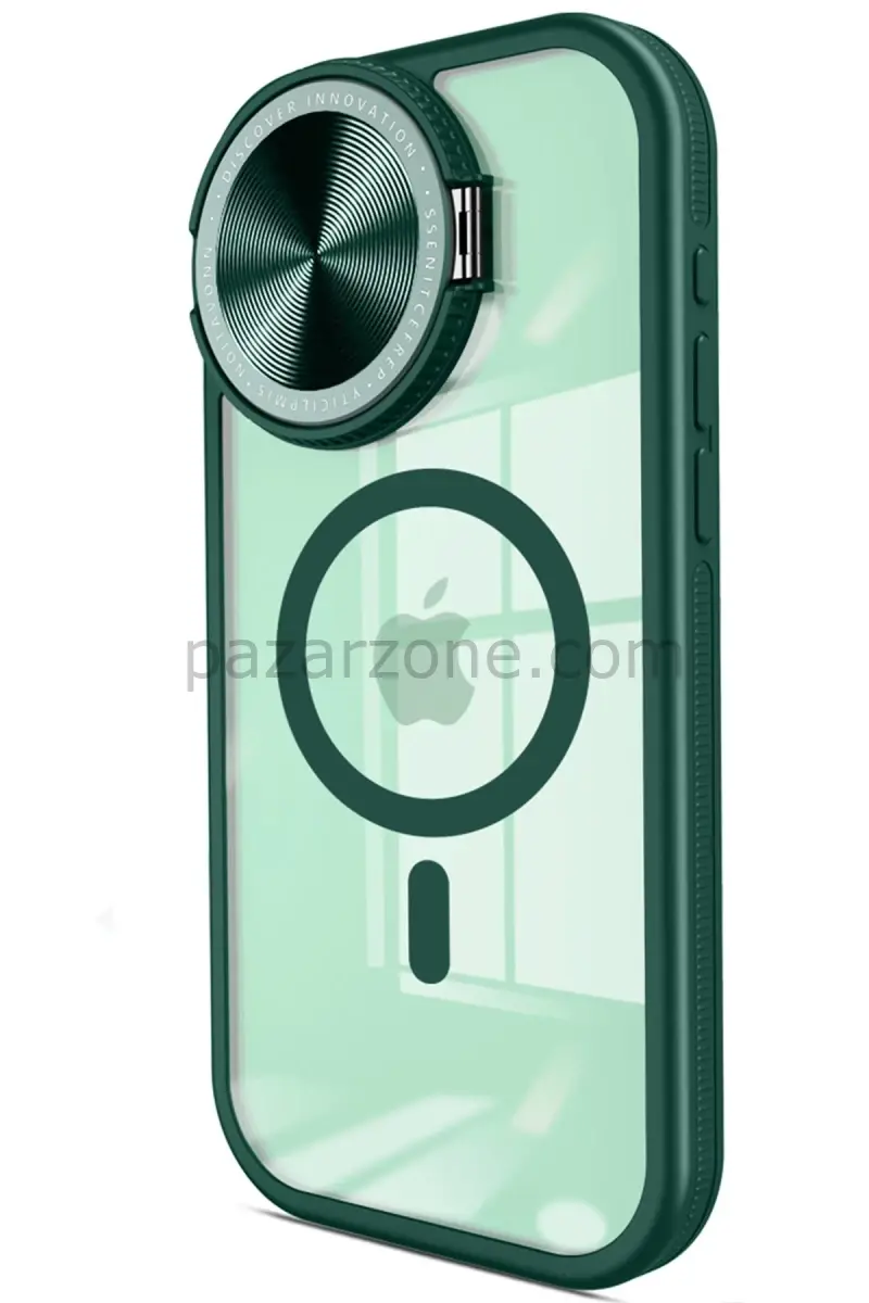 Newface Apple iPhone 14 Pro Max Kılıf Teleskop Lens Magsafe Silikon Kapak - Koyu Yeşil