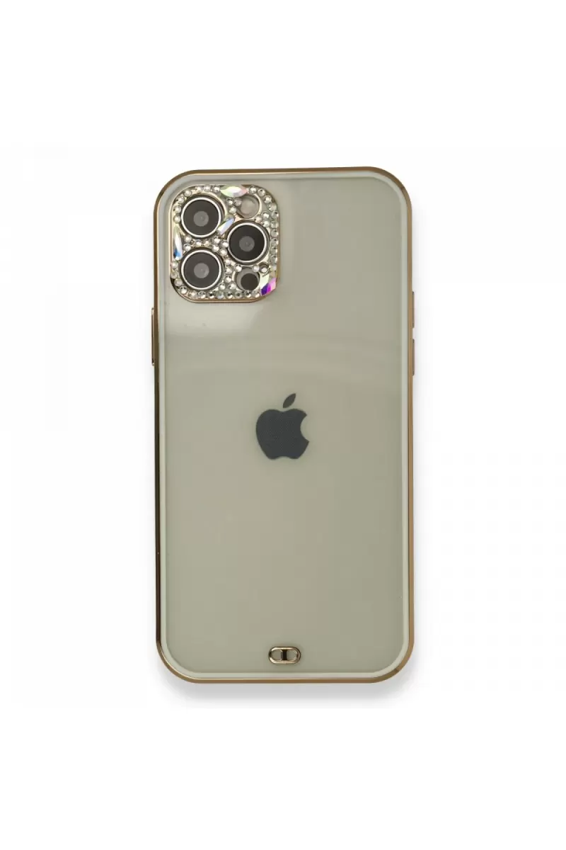 Newface Apple iPhone 12 Pro Kılıf Liva Taşlı Silikon - Beyaz