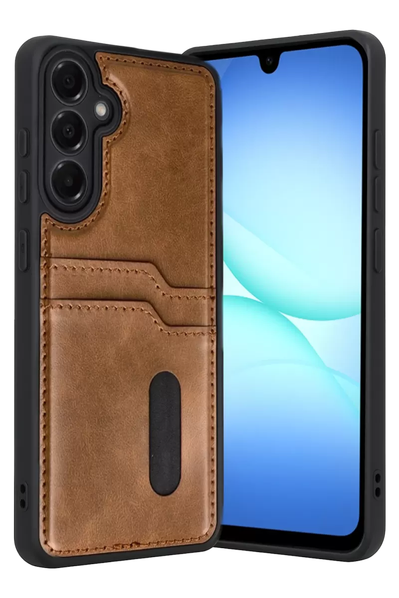Newface Samsung Galaxy A57 5G Sara Kartvizitli Deri Kılıf - Taba