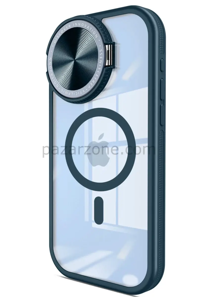 Newface Apple iPhone 14 Pro Max Kılıf Teleskop Lens Magsafe Silikon Kapak - Lacivert