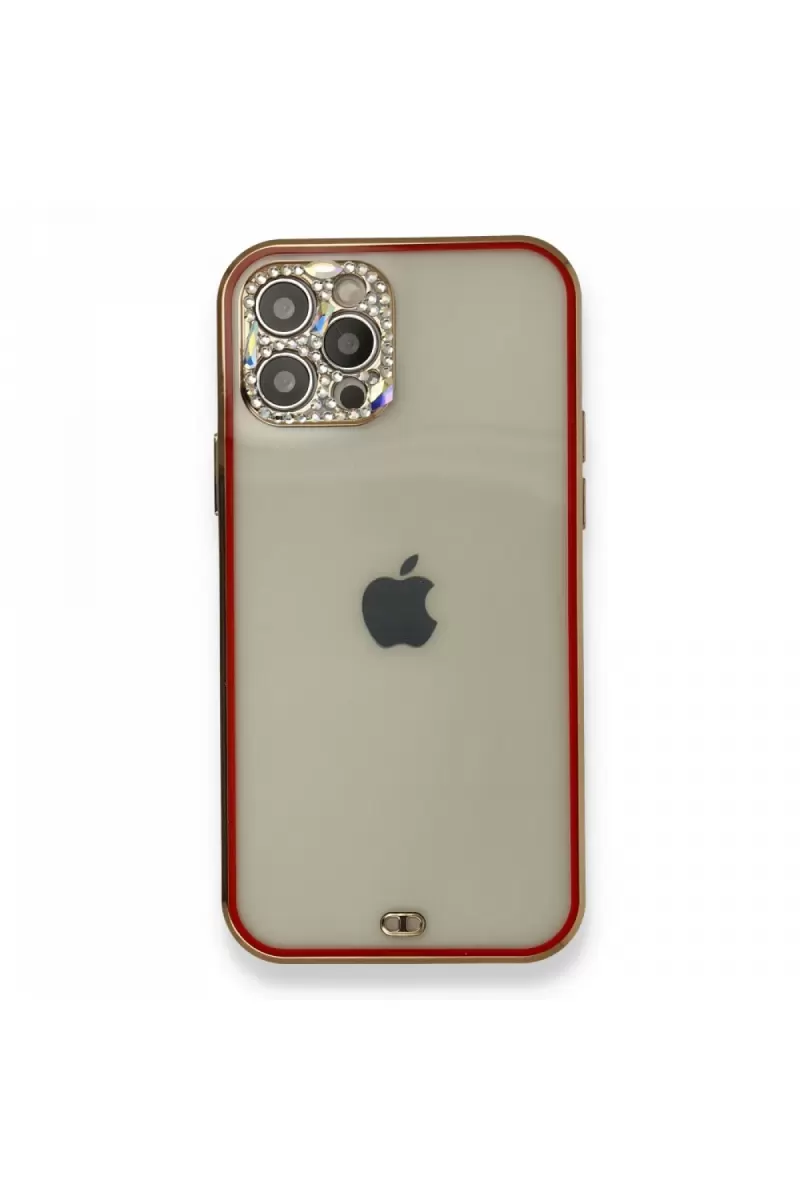Newface Apple iPhone 12 Pro Kılıf Liva Taşlı Silikon - Kırmızı