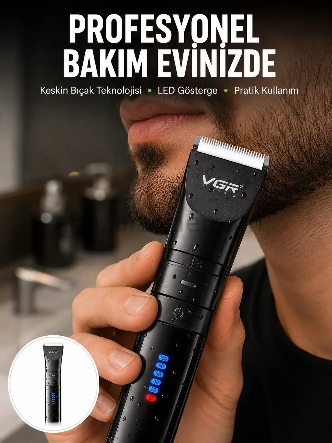 Şarjlı Tıraş Makinesi –Dijital Ekranlı, Hızlı Şarjlı, Profesyonel Kesim Seti Yeni Nesil