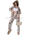 Alt Üst Takım Kimono- Desenli-Kahverengi