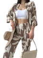 Alt Üst Takım Kimono- Desenli-Kahverengi