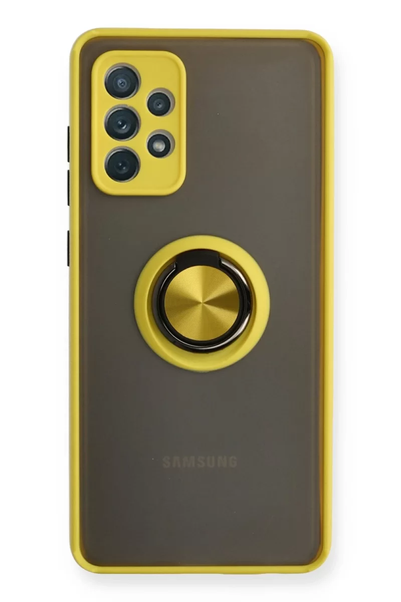 Newface Samsung Galaxy A72 Kılıf Montreal Yüzüklü Silikon Kapak - Sarı