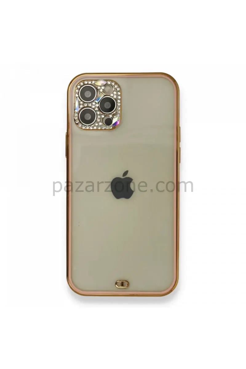 Newface Apple iPhone 12 Pro Kılıf Liva Taşlı Silikon - Pembe