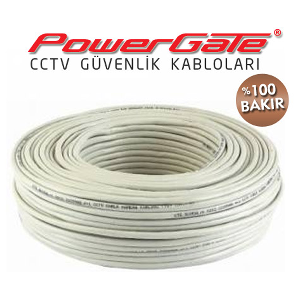 PowerGate CELL2 100mt, 2+1 (2x0,22+0,22) %100 Bakır, CCTV Güvenlik Kablosu