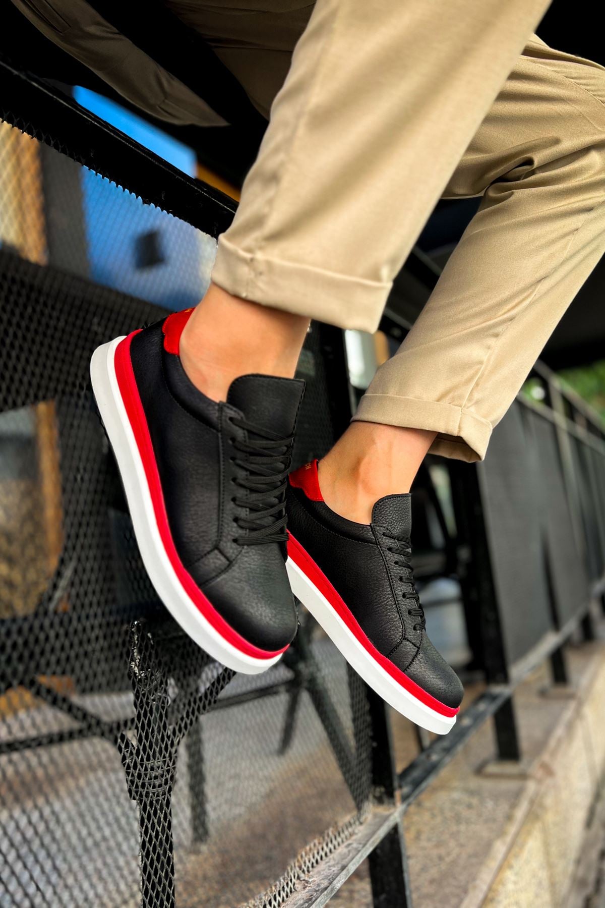 CH979 - Santoni GBT Spor Erkek Ayakkabı SIYAH/KIRMIZI 43 Numara