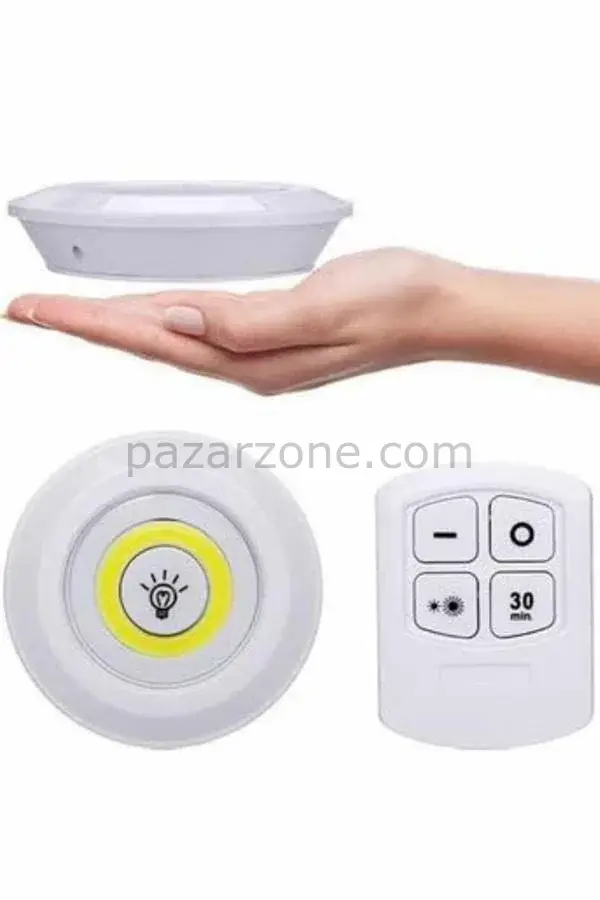 Yapışkanlı 3'lü Spot Led Işık Lamba Montajsız Pilli Uzaktan Kumandalı