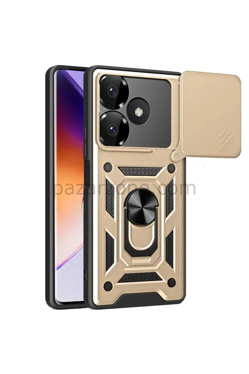 Newface Xiaomi Redmi 13 4G Kılıf Pars Lens Yüzüklü Silikon - Gold