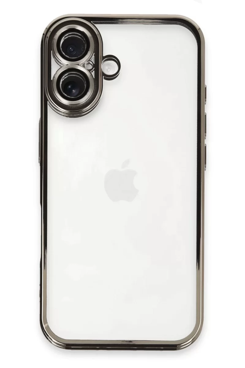 Newface Apple iPhone 16 Plus Kılıf Razer Lensli Silikon - Titanyum Gri