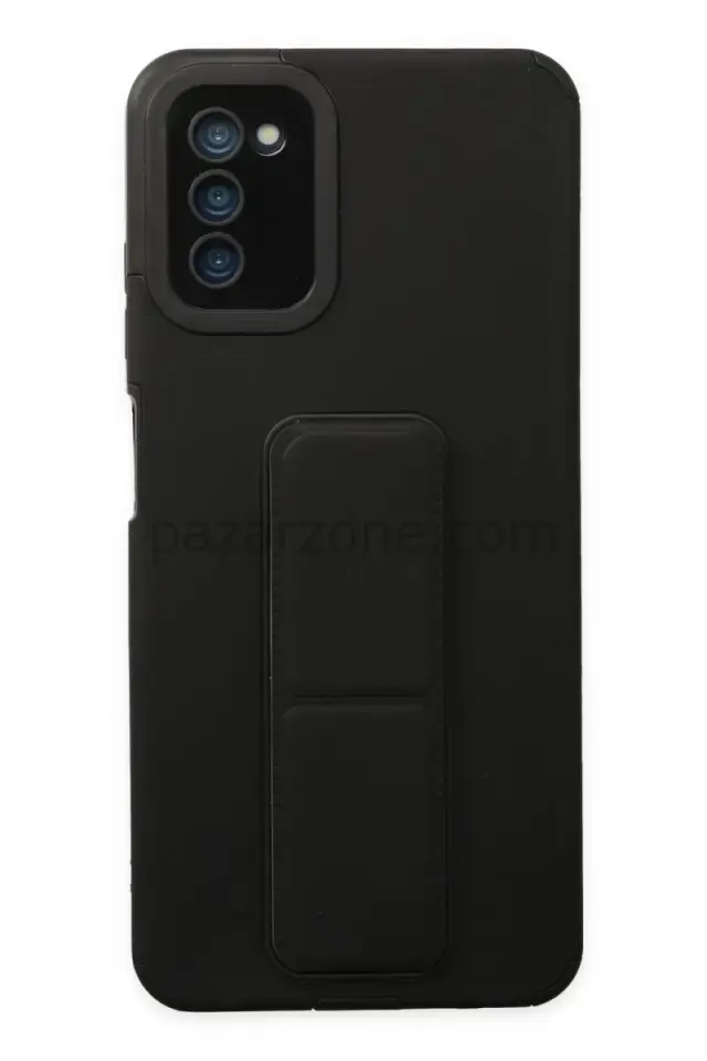 Newface Samsung Galaxy A03S Kılıf Mega Standlı Silikon - Siyah