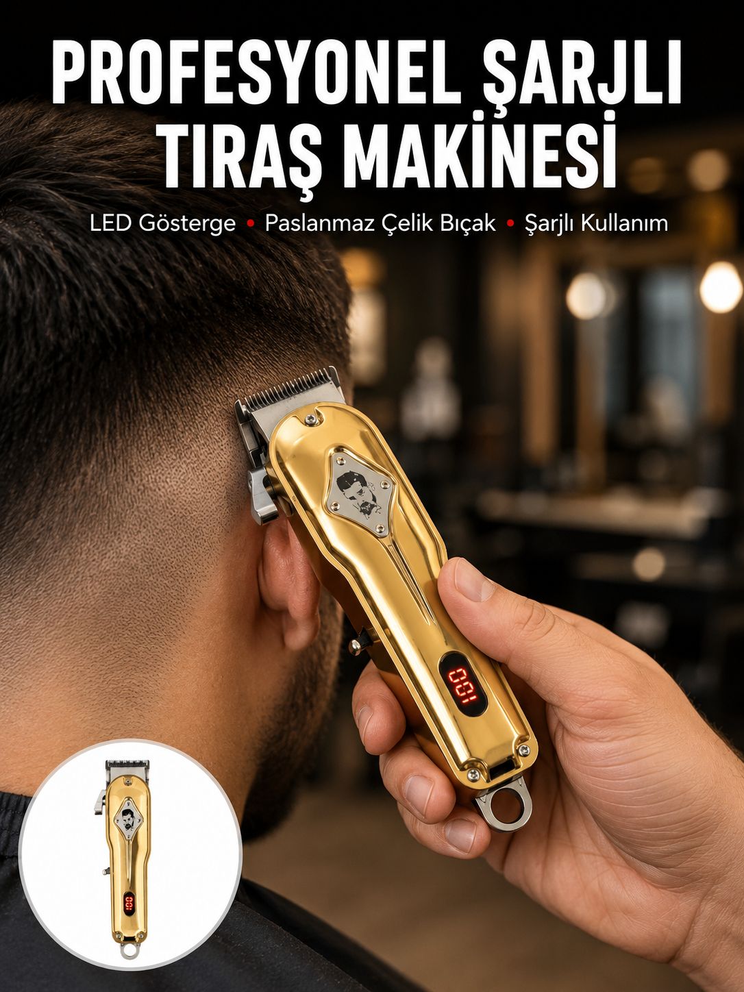 Type-C Şarjlı LCD Ekranlı Profesyonel Saç Sakal Tıraş Makinesi Yeni Nesil