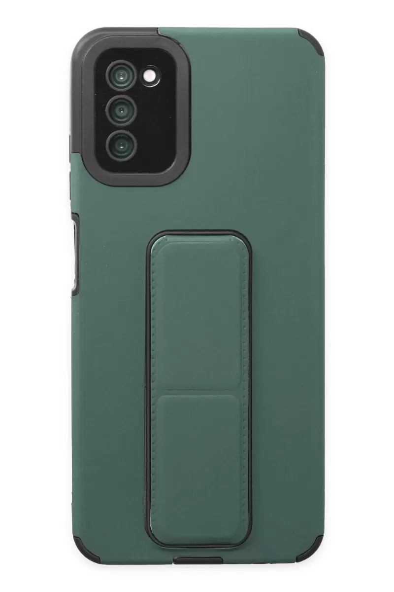 Newface Samsung Galaxy A03S Kılıf Mega Standlı Silikon - Yeşil