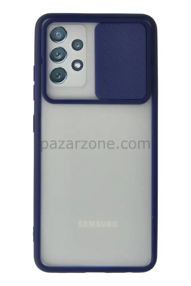 Newface Samsung Galaxy A72 Kılıf Palm Buzlu Kamera Sürgülü Silikon - Lacivert