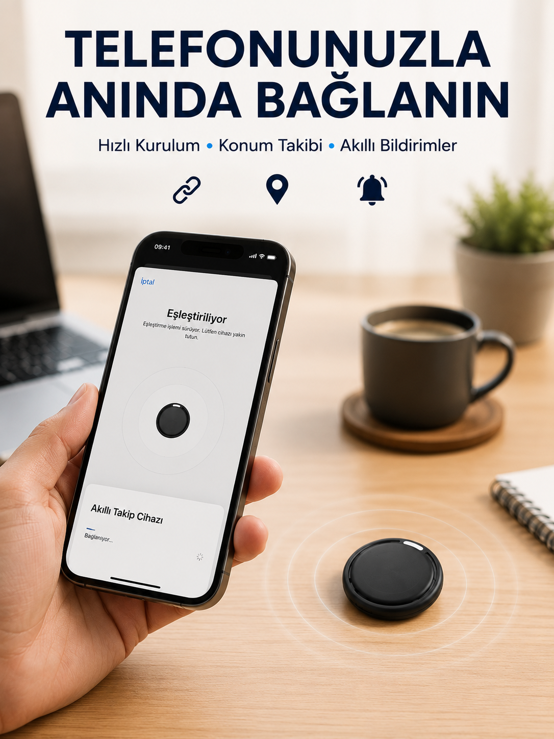 AirTag Akıllı Eşya Takip Cihazı Apple ve Android Uyumlu Uzun Pil Ömürlü