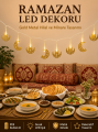 Minareli Hilal LED Işık Gold Metal Gövdeli Pilli Ramazan Dekoru