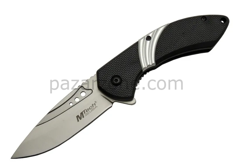 Mtech 4214 Beyaz Kamp Çakı 20cm- Yarı Otomatik, Kemerlikli, Oluklu