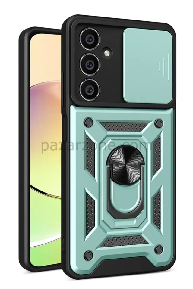 Newface Samsung Galaxy A35 5G Kılıf Pars Lens Yüzüklü Silikon - Yeşil
