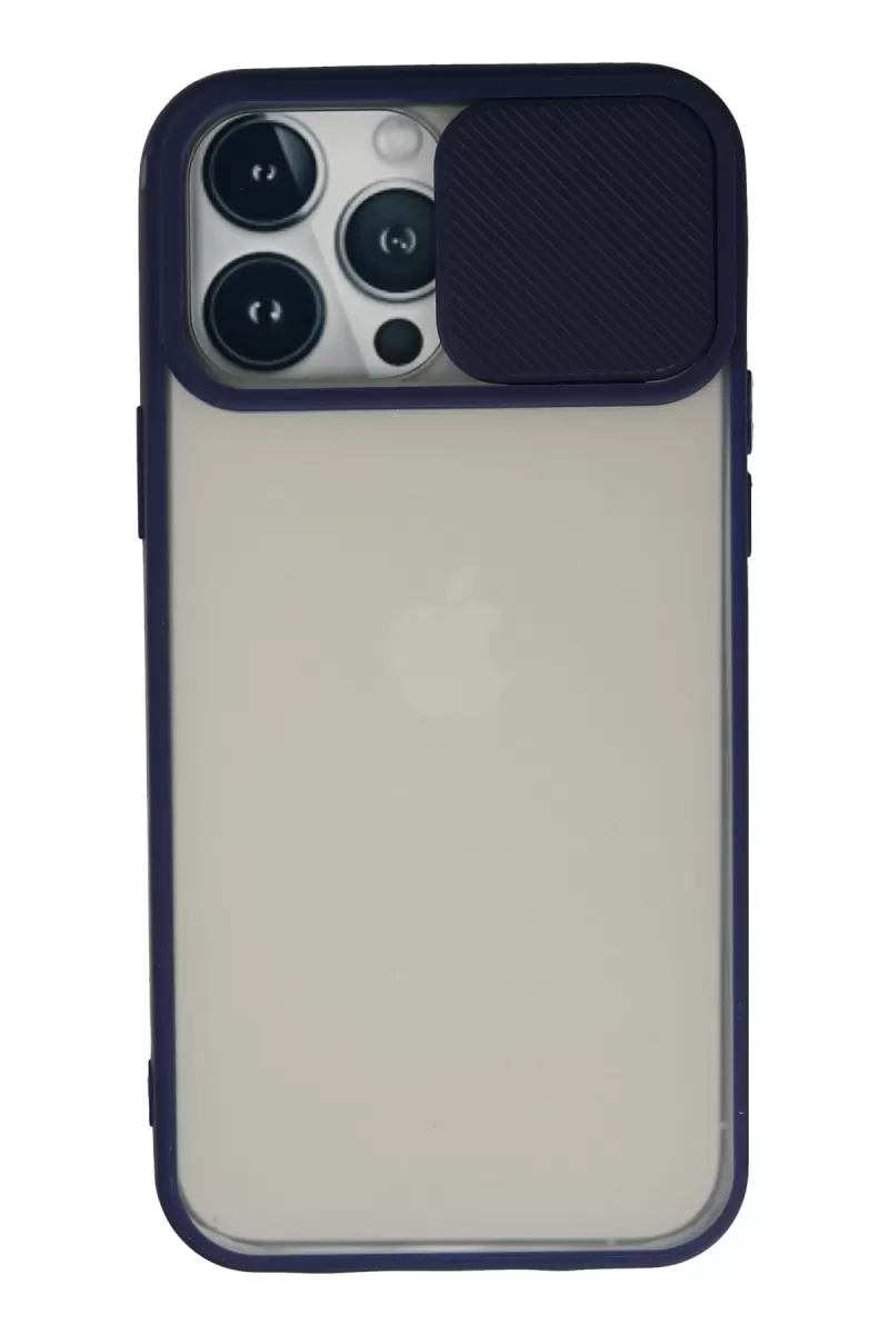 Newface Apple iPhone 13 Pro Max Kılıf Palm Buzlu Kamera Sürgülü Silikon - Lacivert