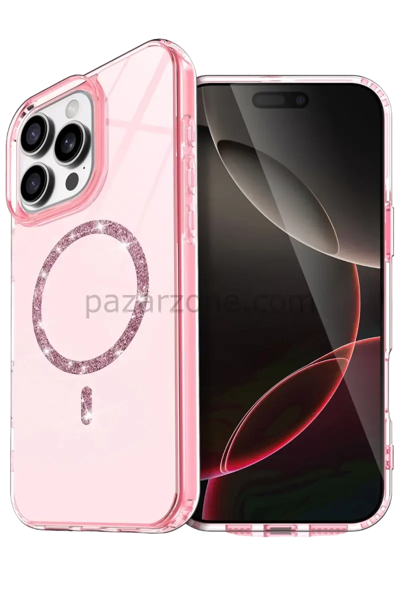 Newface Apple iPhone 14 Pro Max Live Diamond Magsafe Kapak - Pembe