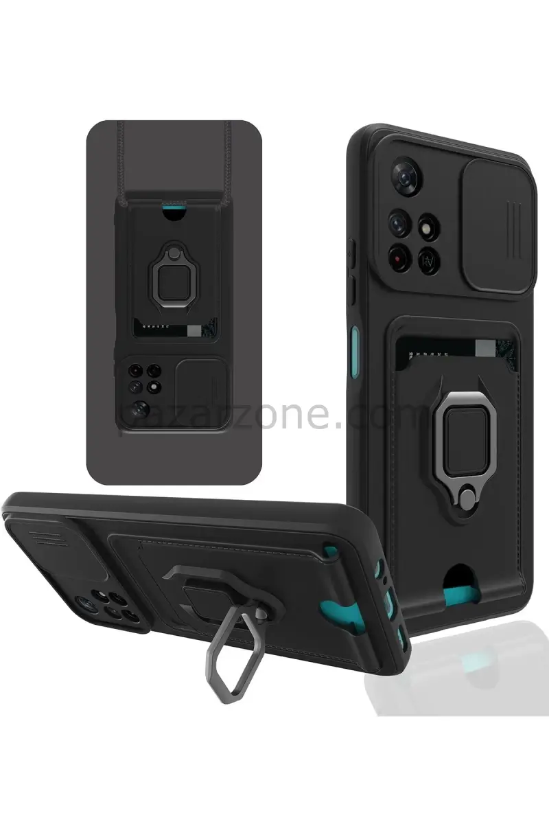 Newface Xiaomi Redmi Note 11T Kılıf Zuma Kartvizitli Yüzüklü Silikon - Siyah